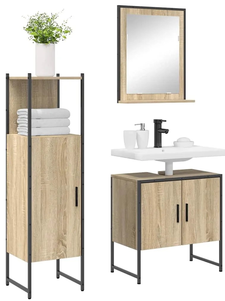 vidaXL Σετ Επίπλων Μπάνιου με ράφι με πόρτα 3 pcs Καφέ 60 x 33 x 60 εκ