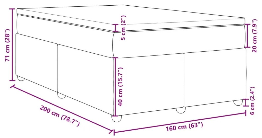 Κρεβάτι Boxspring με Στρώμα Σκούρο Καφέ 160x200 εκ Υφασμάτινο - Καφέ