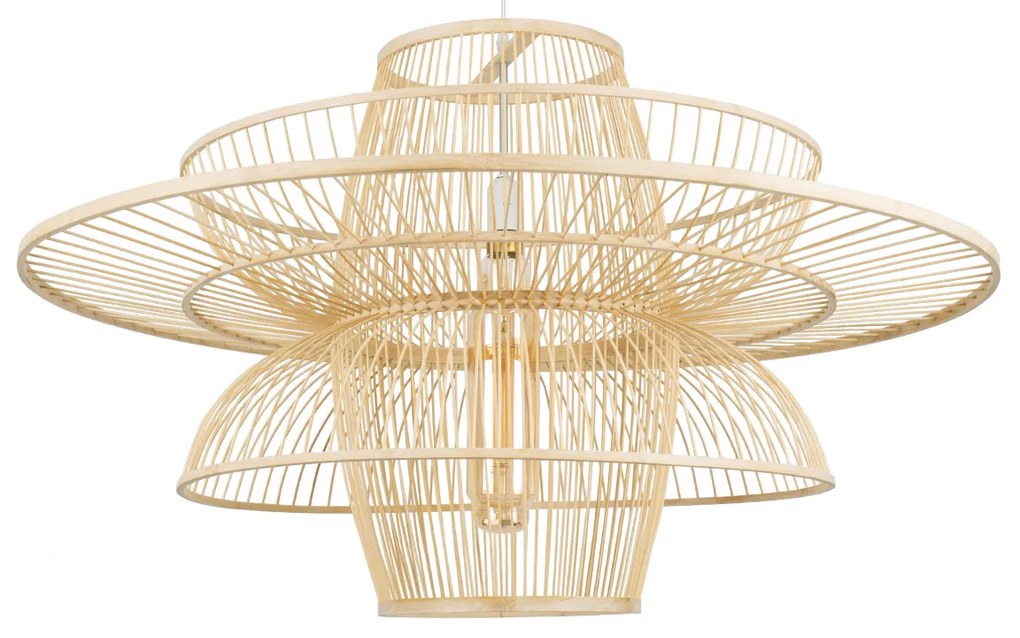 01758 GloboStar®  BALI 01758 Boho Κρεμαστό Φωτιστικό Πλέγμα Μονόφωτο 1 x E27 IP20 Μπεζ Ξύλο - Μ100 x Π100 x Υ60cm