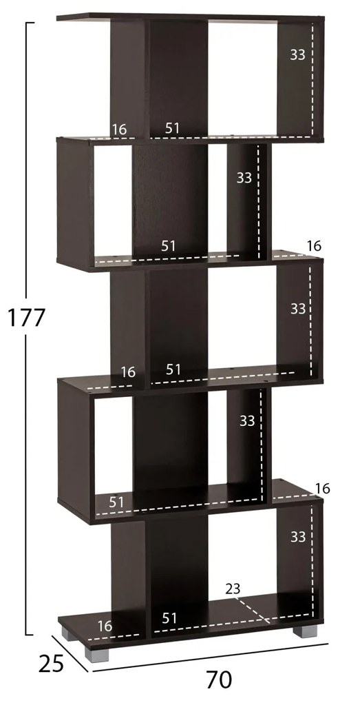 Βιβλιοθήκη μελαμίνης Ezir βέγγε 70x25x177 Υ εκ. 70x25x177 εκ.