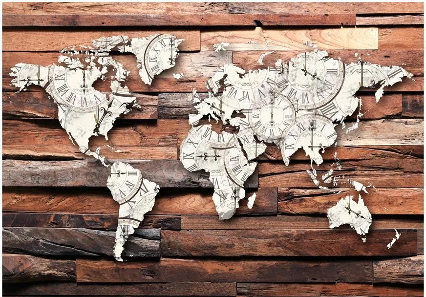 Αυτοκόλλητη φωτοταπετσαρία - Map On Wood - 245x175