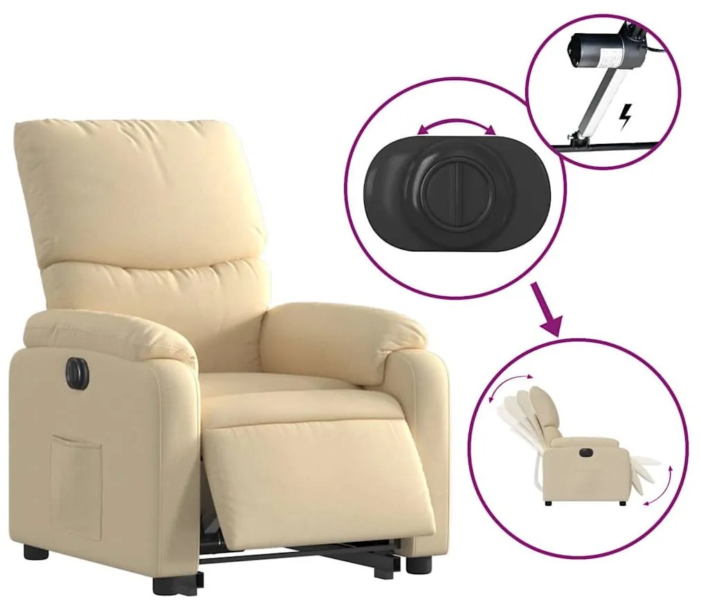 vidaXL Πολυθρόνα Ηλεκ. Ανακλινόμενη με Ανύψωση Κρεμ Υφασμάτινη