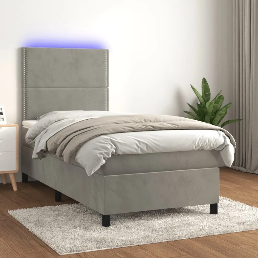 ΚΡΕΒΑΤΙ BOXSPRING ΜΕ ΣΤΡΩΜΑ &amp; LED ΑΝ.ΓΚΡΙ 100X200 ΕΚ. ΒΕΛΟΥΔΙΝΟ 3136047