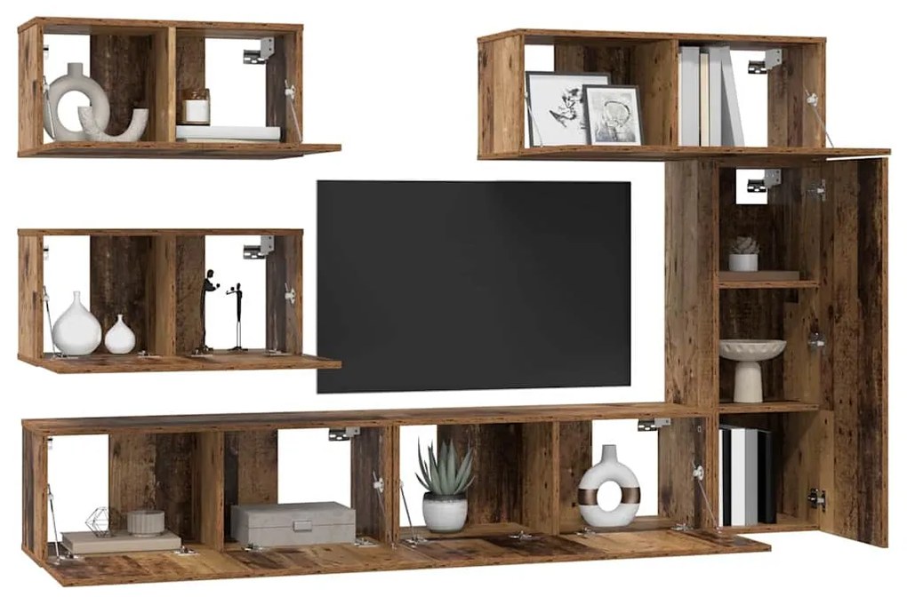 vidaXL Σετ επίπλου τηλεόρασης 6 pcs Παλαιό ξύλο 30.5 x 30 x 90 cm