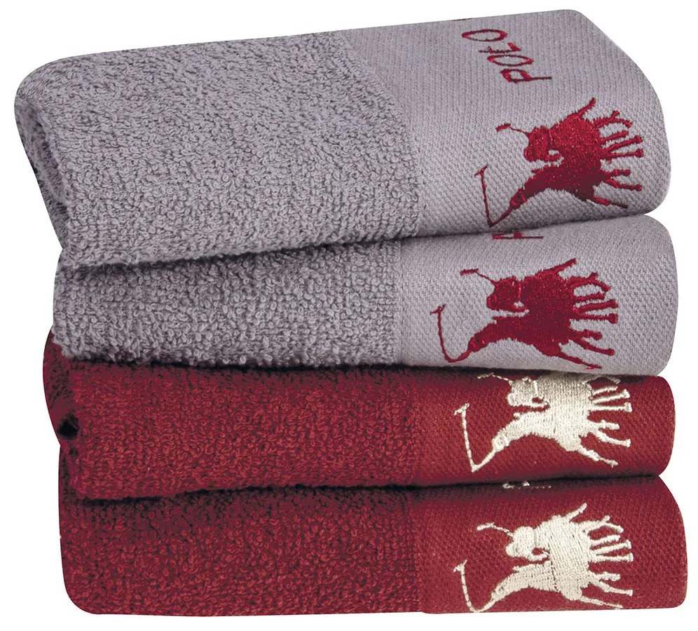 Πετσέτες Χεριών (Σετ 4τμχ) Greenwich Polo Club 2670 Grey/Bordo 480gsm