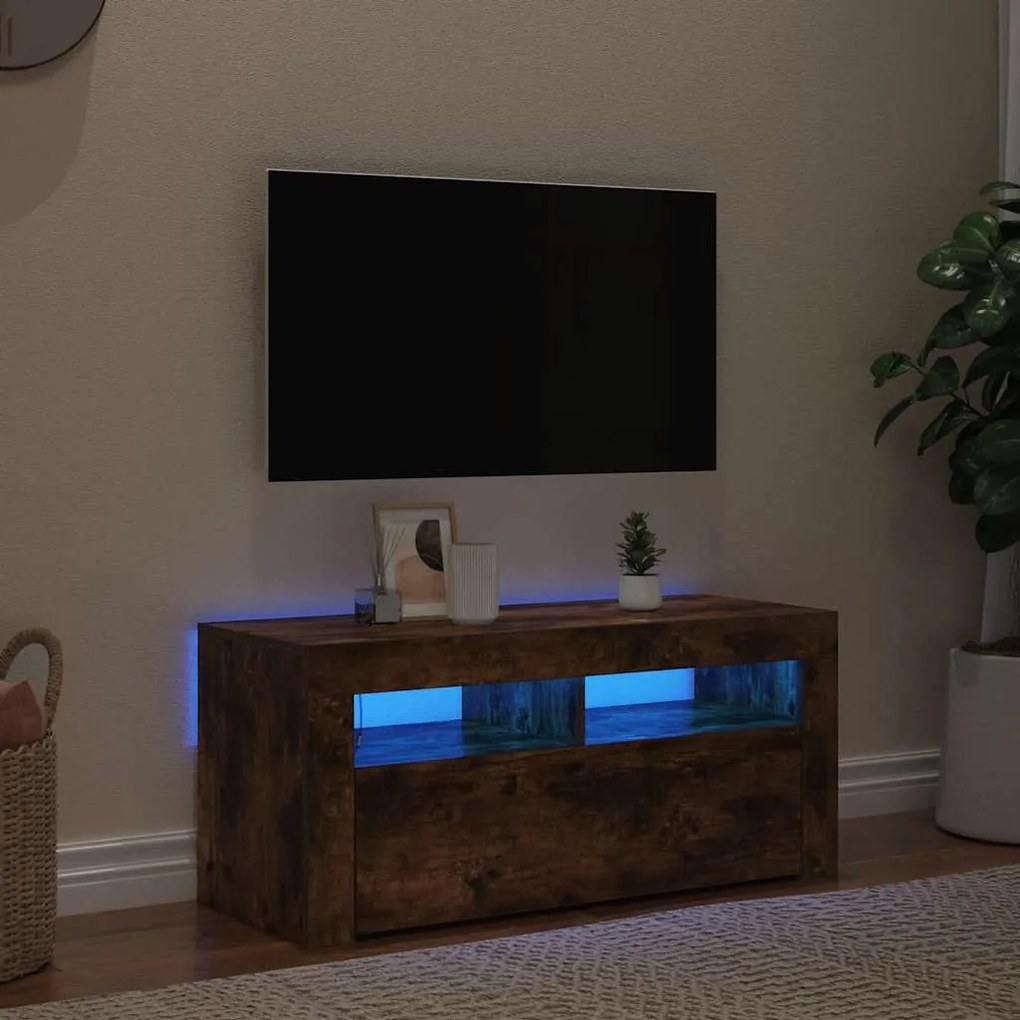 vidaXL Έπιπλο Τηλεόρασης με LED Καπνιστή Δρυς 90x35x40 εκ.