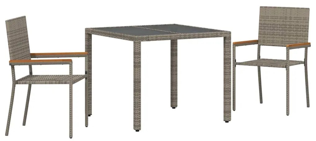 vidaXL Σέτ φαγητού για κήπο 3 pcs Γκρι και Καφέ συνθετικό ρατάν