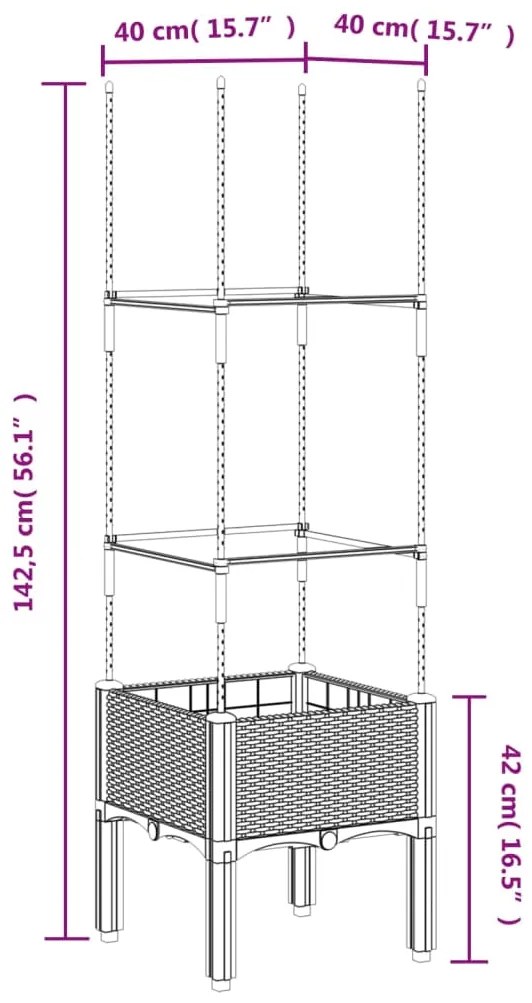 Ζαρντινιέρα Κήπου με Καφασωτό Μπλε Γκρι 40x40x142,5 εκ. από PP 367946
