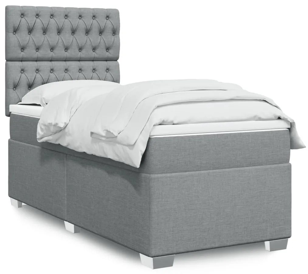 vidaXL Κρεβάτι Boxspring με Στρώμα Ανοιχτό Γκρι 100x200 εκ. Υφασμάτινο