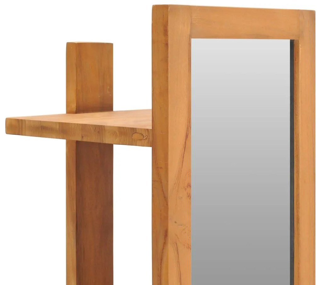 Καθρέφτης Τοίχου με Ράφια 30x30x120 εκ. από Μασίφ Ξύλο Teak - Καφέ