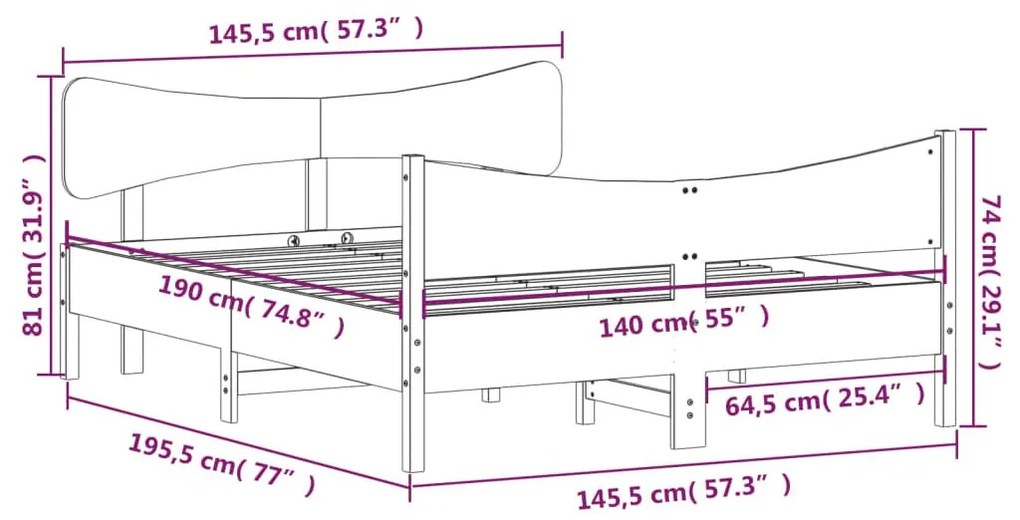 Σκελετός Κρεβ. Χωρίς Στρώμα Λευκό 140x190 εκ Μασίφ Πεύκο - Λευκό