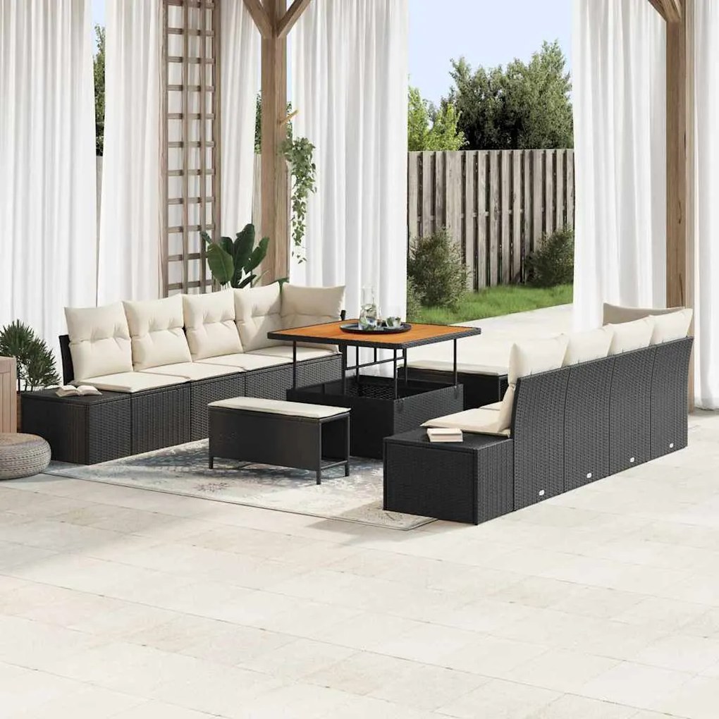vidaXL Σετ Καναπέ Κήπου 11 pcs Μαύρο και Κρέμα 100 x 100 x 71 cm