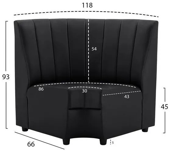 Γωνιακός καναπές LANDON με Τεχνόδερμα PU Μαύρο 118x66x93Υ εκ. 118x66x93 εκ.