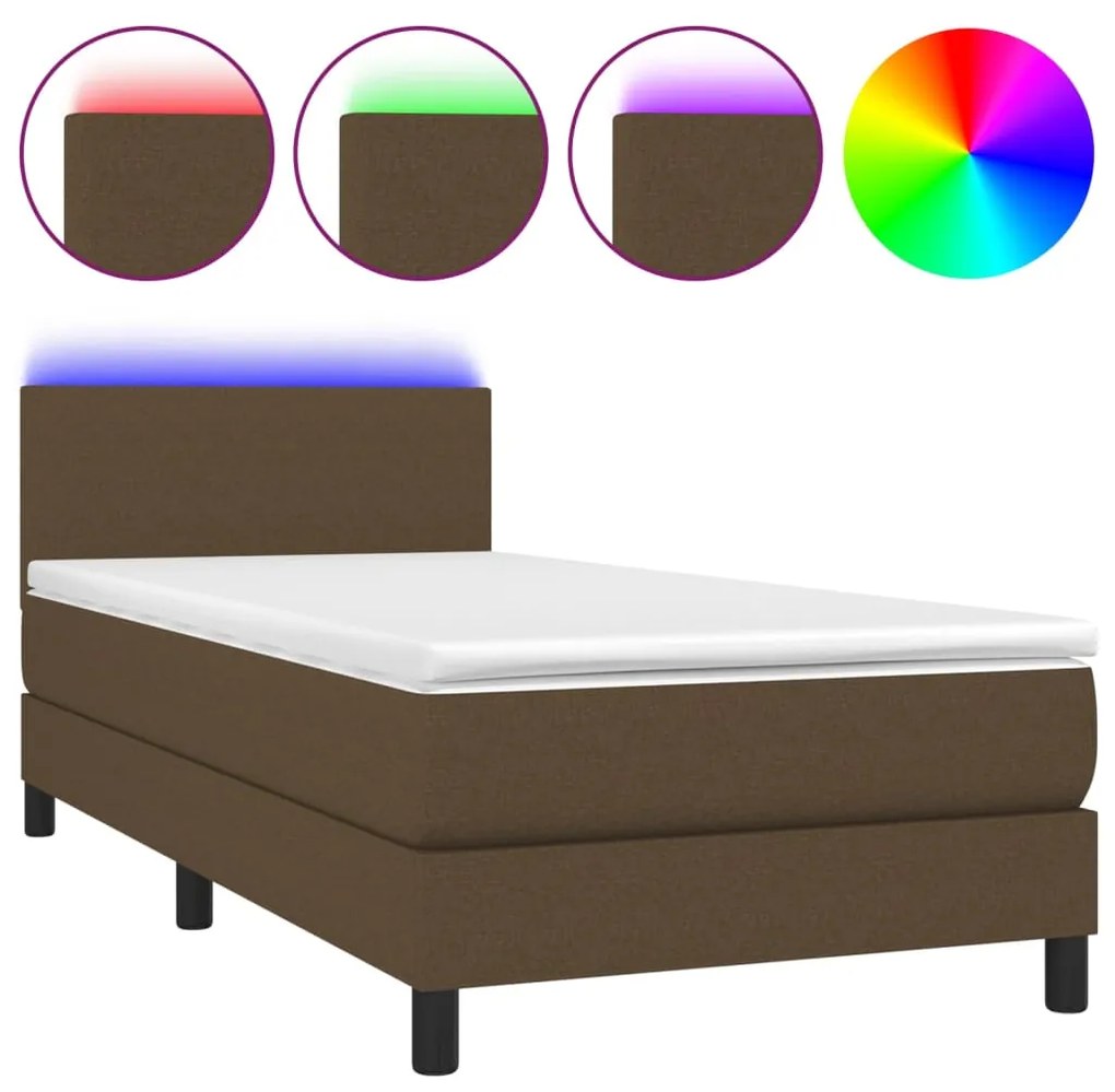 ΚΡΕΒΑΤΙ BOXSPRING ΜΕ ΣΤΡΩΜΑ &amp; LED ΣΚ.ΚΑΦΕ 80X200 ΕΚ. ΥΦΑΣΜΑΤΙΝΟ 3132952