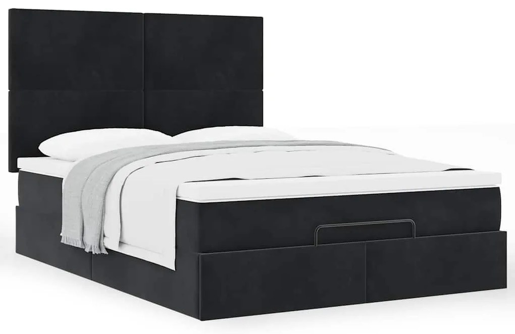 vidaXL Οθωμανικό κρεβάτι με στρώματα Μαύρο 140x190cm Βελούδο