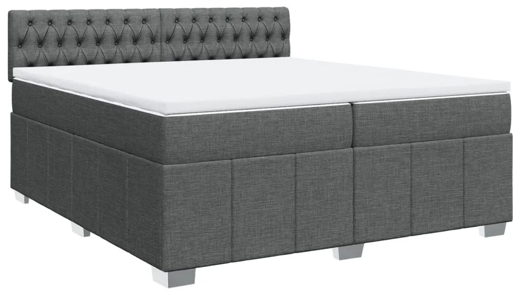 Κρεβάτι Boxspring με Στρώμα Σκούρο Γκρι 200x200 εκ. Υφασμάτινο - Γκρι