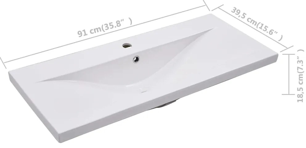 vidaXL Νιπτήρας Ένθετος Λευκός 91 x 39,5 x 18,5 εκ. Κεραμικός