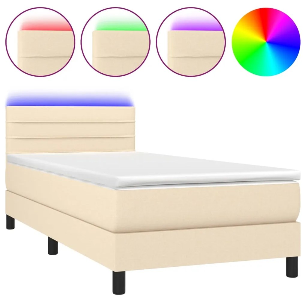 ΚΡΕΒΑΤΙ BOXSPRING ΜΕ ΣΤΡΩΜΑ &amp; LED ΚΡΕΜ 90X200 ΕΚ. ΥΦΑΣΜΑΤΙΝΟ 3133210