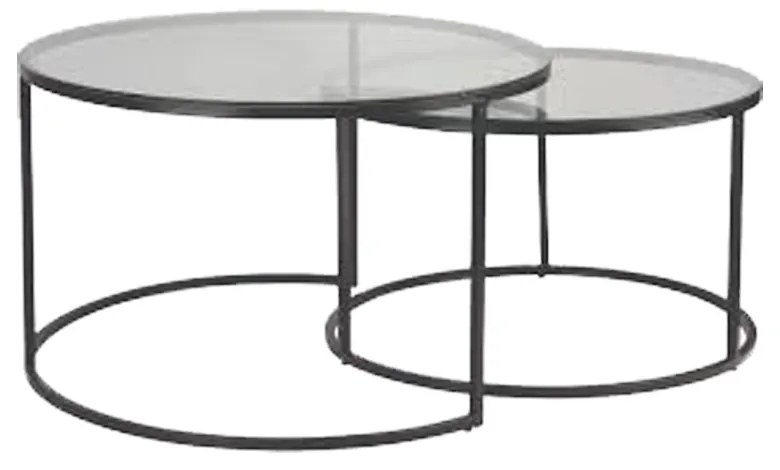 SOLAR COFFEE TABLE SET 2ΤΕΜ ΔΙΑΦΑΝΟ ΜΑΥΡΟ D75-55xH45-38,5cm - 04-0520 - 04-0520