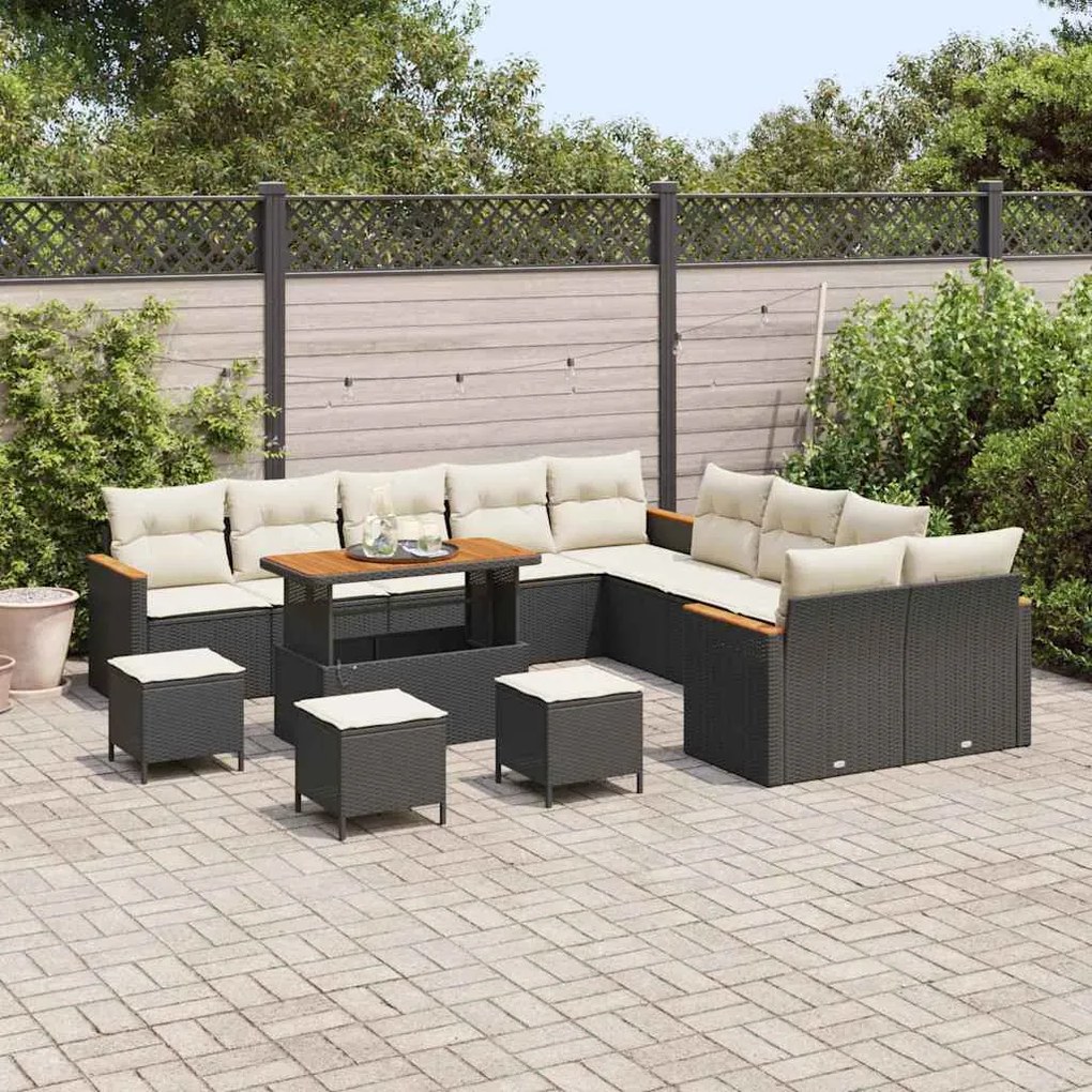 vidaXL Σετ Καναπέ Κήπου με μαξιλάρι 14 pcs Μαύρο Πολυ ράταν