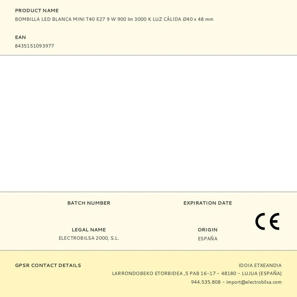 Λάμπα LED Fbright mini t40 F E27 900 Lm Ø 4 x 4,8 cm Λευκό Θερμό Φως 9 W (3000 K)