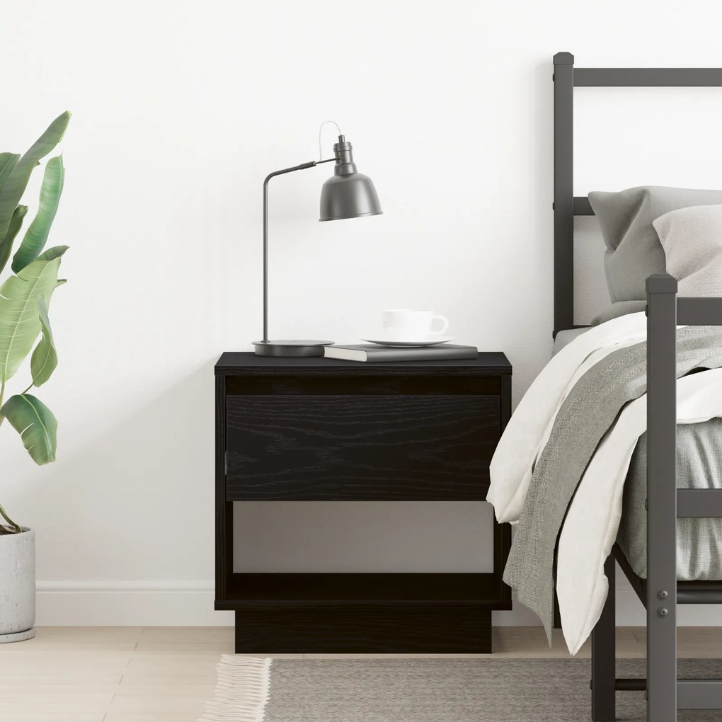 vidaXL Κομοδίνο Μαύρο Δρυς 45x34x48 εκ Επεξεργασμένο Ξύλο