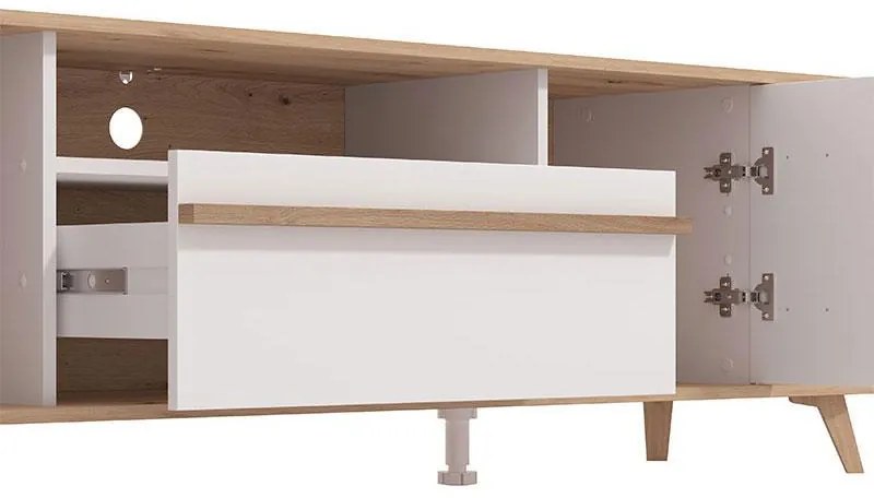 Έπιπλο Τηλεόρασης Orleans Artisan Oak - Λευκό - Λευκό Γυαλιστερό 189x40x52 εκ. 189x40x52 εκ.