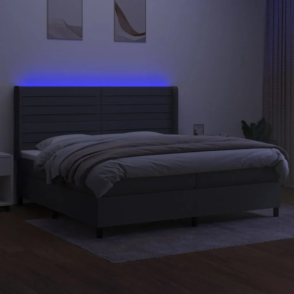 Κρεβάτι Boxspring με Στρώμα &amp; LED Σκ.Γκρι 200x200εκ. Υφασμάτινο - Γκρι