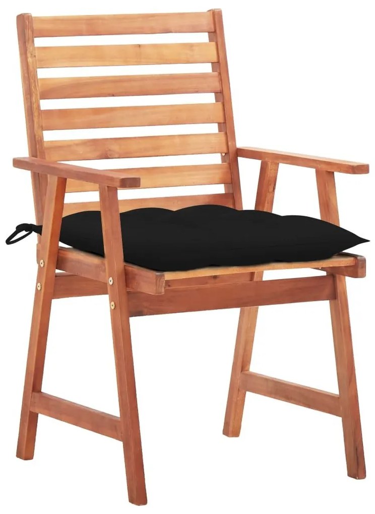 Καρέκλες Τραπεζαρίας Εξ. Χώρου 3 τεμ. Ξύλο Ακακίας με Μαξιλάρια - Μαύρο