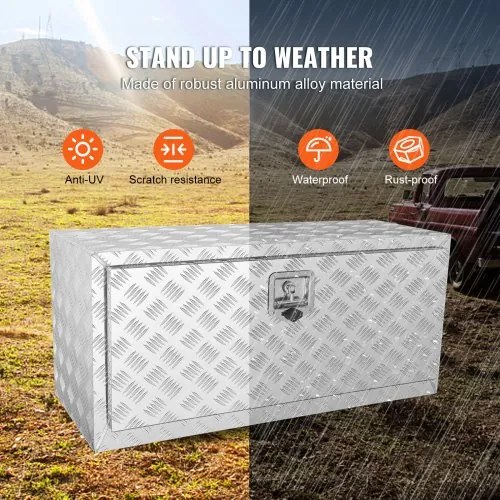 VEVOR Underbody Truck Box, 36&quot;×14&quot;×16&quot; Pickup Storage Box, Heavy Duty Aluminum Diamond Plate Tool Box with Lock and Keys, Waterproof Trailer Storage Box with T-Handle Latch for Truck, Van, Trailer