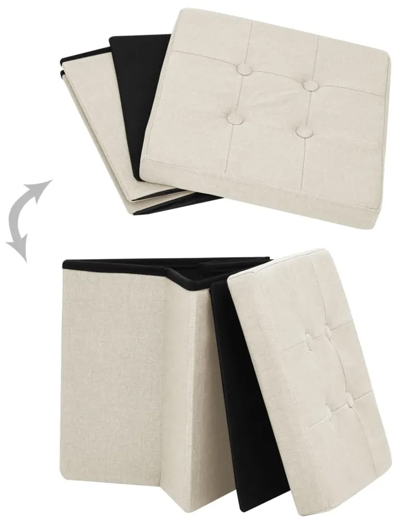 vidaXL Πτυσσόμενο Σκαμπό Αποθήκευσης Λευκό Κρεμ από Συνθετικό Λινό