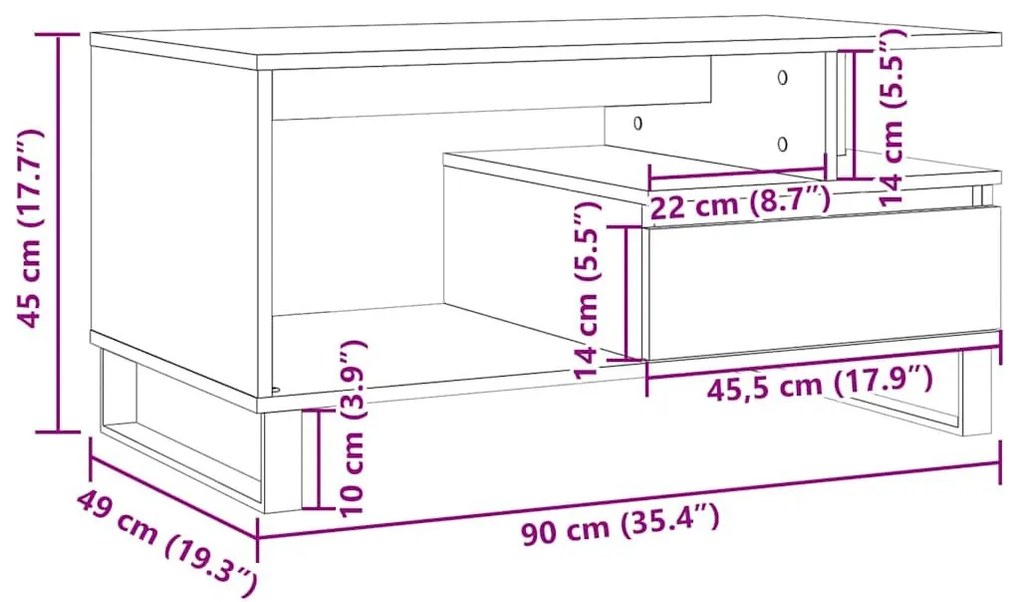 Τραπεζάκι Σαλονιού Παλιό ξύλο 90x49x45 εκ. Επεξεργασμένο Ξύλο - Καφέ