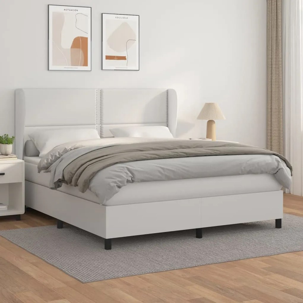 vidaXL Κρεβάτι Boxspring με Στρώμα Λευκό 180x200 εκ. Συνθετικό Δέρμα