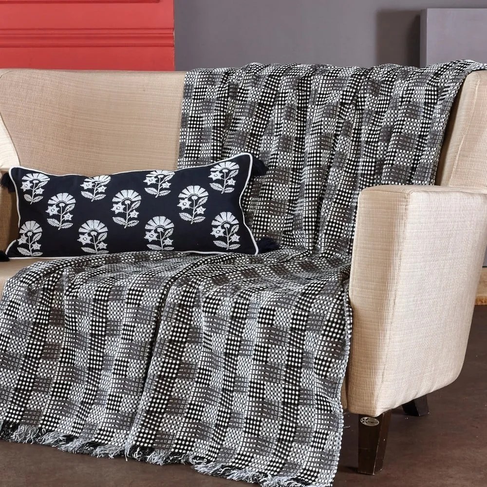 Ριχτάρι Domino 24 Grey-Ecru Kentia Πολυθρόνα 170x180cm Βαμβάκι-Ακρυλικό