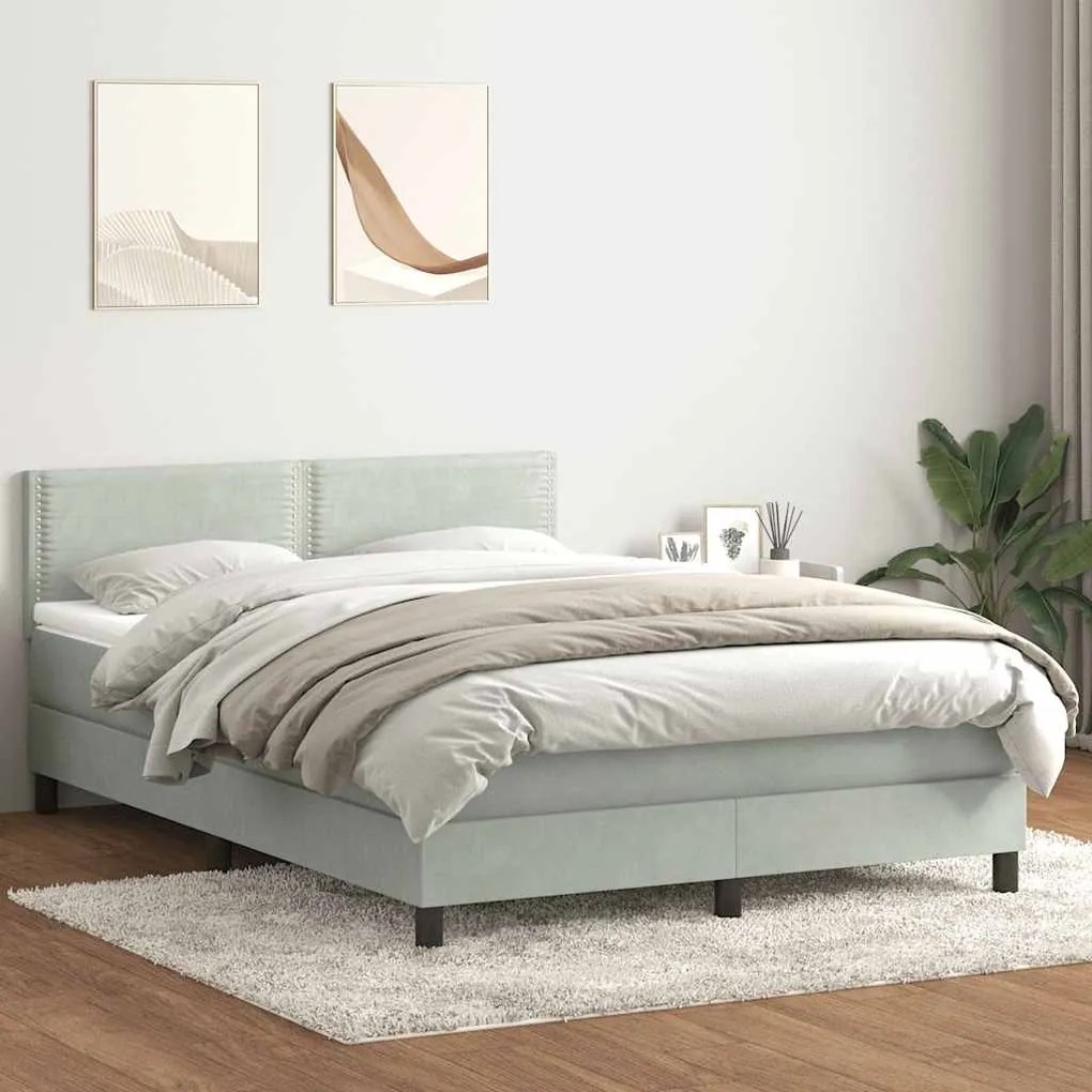 vidaXL Κρεβάτι Boxspring με Στρώμα Ανοιχτό Γκρι 140x210 εκ. Βελούδινο