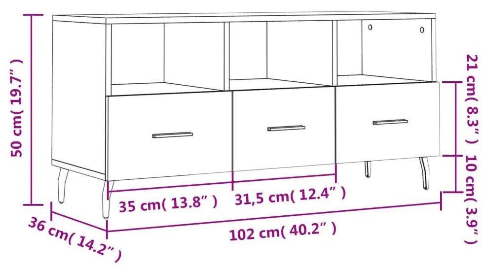 Έπιπλο Τηλεόρασης Λευκό 102 x 36 x 50 εκ. από Επεξεργ. Ξύλο - Λευκό