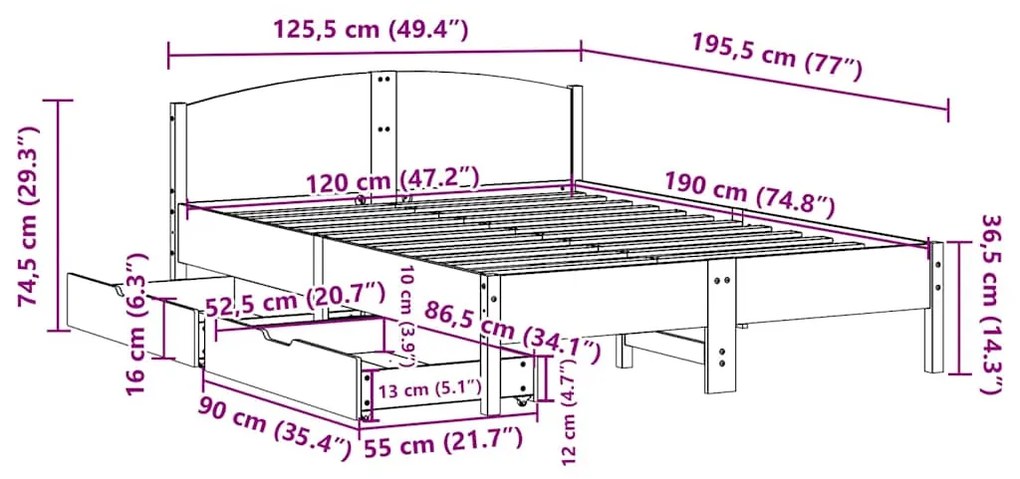 ΣΚΕΛΕΤΟΣ ΚΡΕΒ. ΧΩΡΙΣ ΣΤΡΩΜΑ ΛΕΥΚΟ 120X190 ΕΚ ΜΑΣΙΦ ΠΕΥΚΟ 3301840