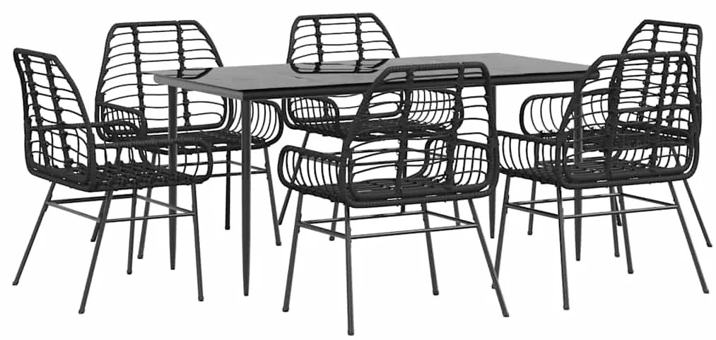vidaXL Σετ Τραπεζαρίας Κήπου 7 Τεμαχίων Μαύρο Συνθετικό Ρατάν/Γυαλί