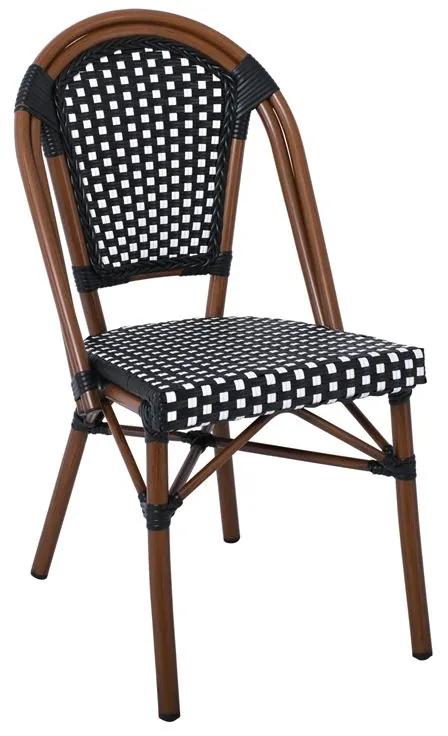 PARIS Καρέκλα Bistro, Αλουμίνιο Καρυδί, Wicker Μαύρο - Άσπρο, Στοιβαζόμενη -  46x54x88cm