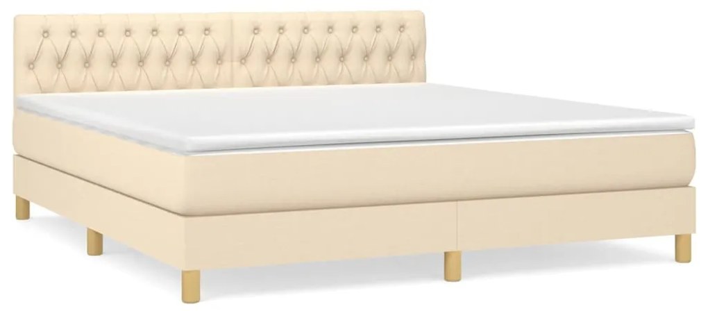 Κρεβάτι Boxspring με Στρώμα Κρεμ 180x200 εκ. Υφασμάτινο - Κρεμ