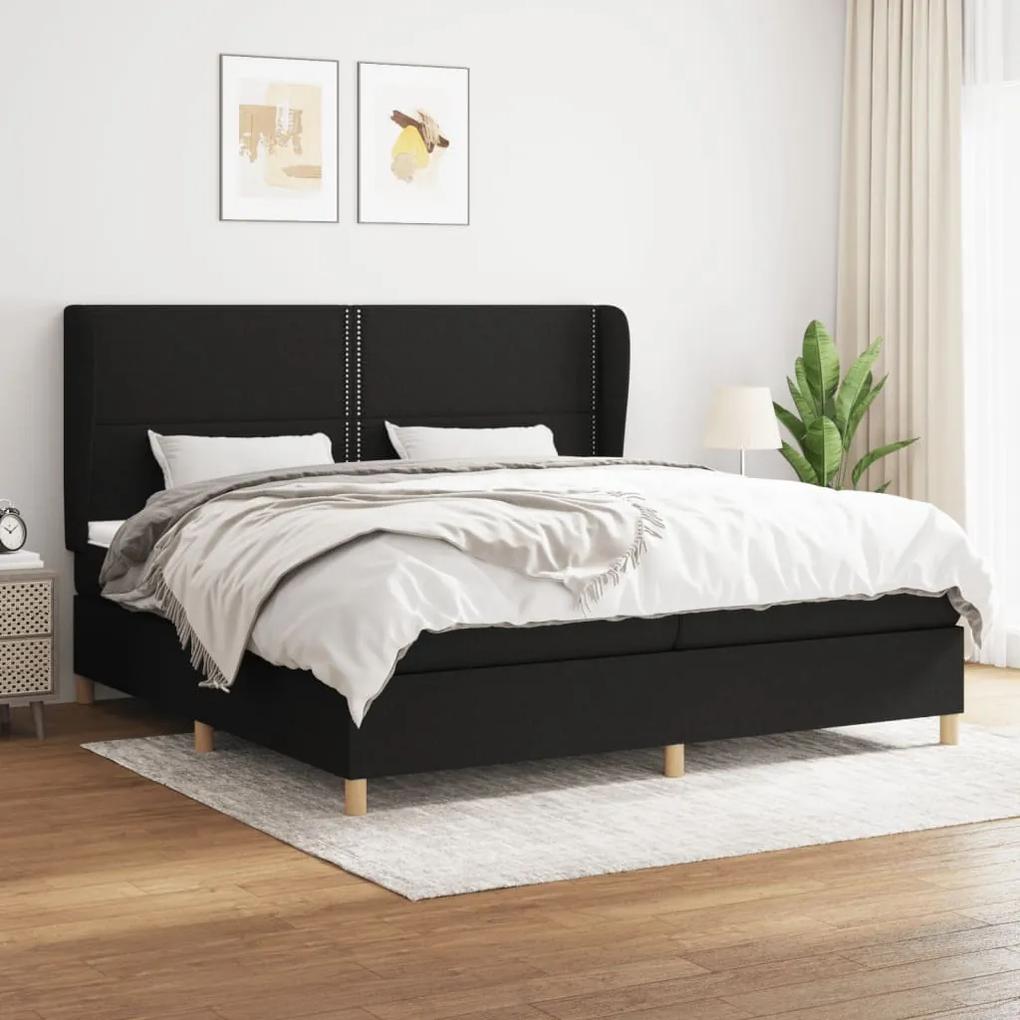 Κρεβάτι Boxspring με Στρώμα Μαύρο 200x200 εκ. Υφασμάτινο