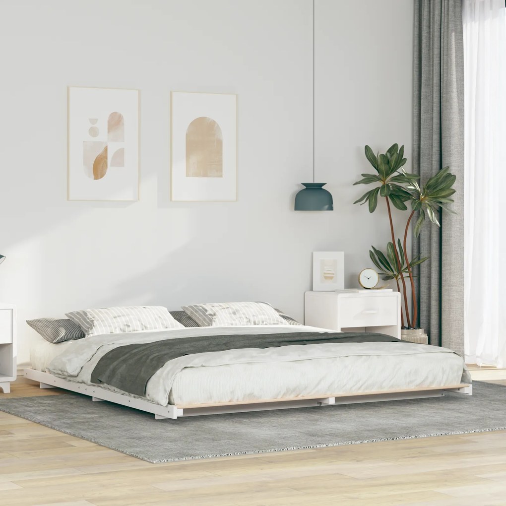 vidaXL Κρεβάτι δαπέδου Λευκό 200 x 200 cm Μασίφ ξύλο πεύκου