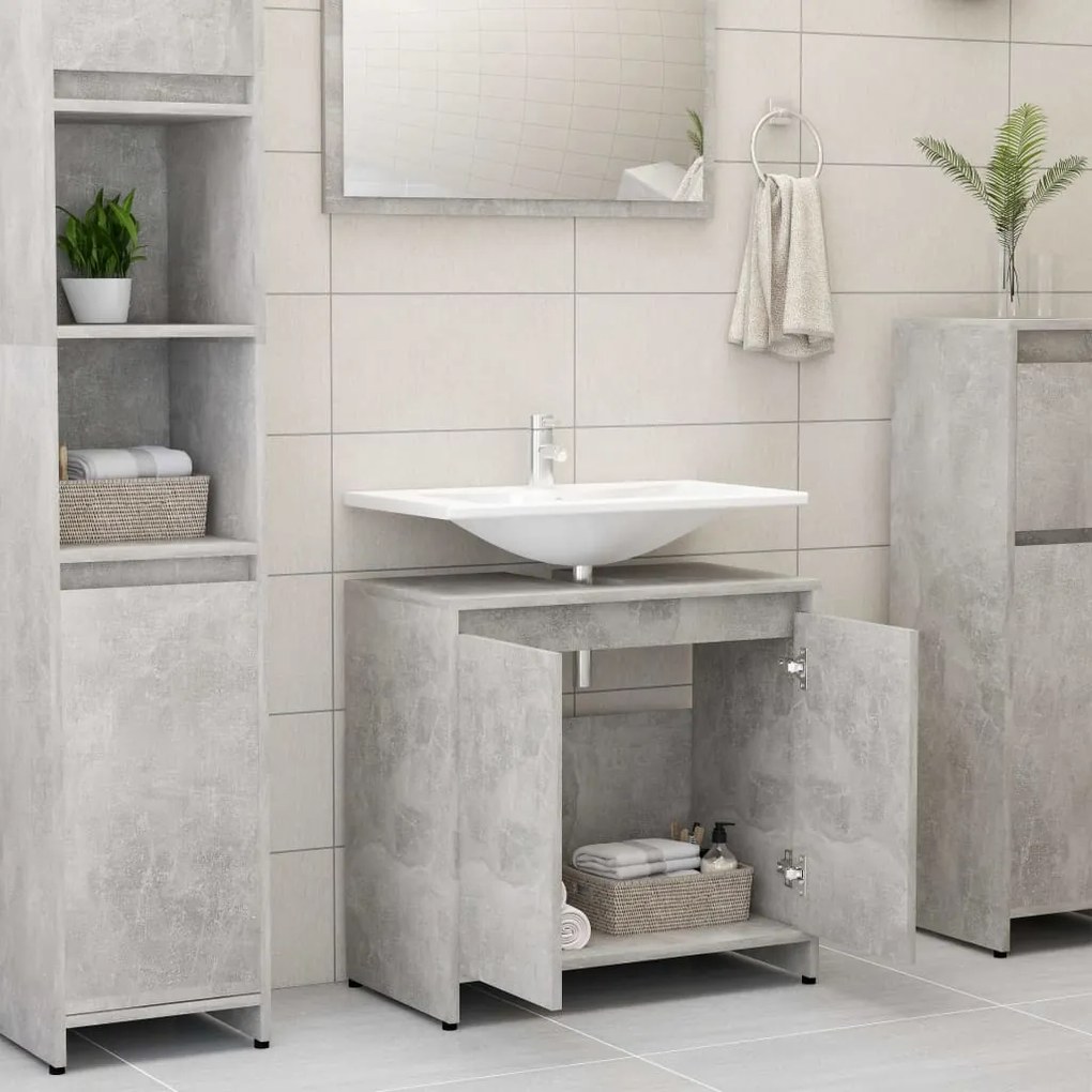 Ντουλάπι Νιπτήρα Γκρι του Σκυροδέματος 60x33x61 εκ. Επεξ. Ξύλο 802646