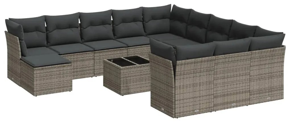 vidaXL Σαλόνι Κήπου 13 Τεμαχίων Γκρι από Συνθετικό Ρατάν με Μαξιλάρια