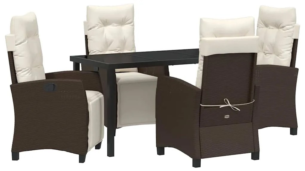 vidaXL Σέτ φαγητού για κήπο με μαξιλάρι 5 pcs Καφέ συνθετικό ρατάν