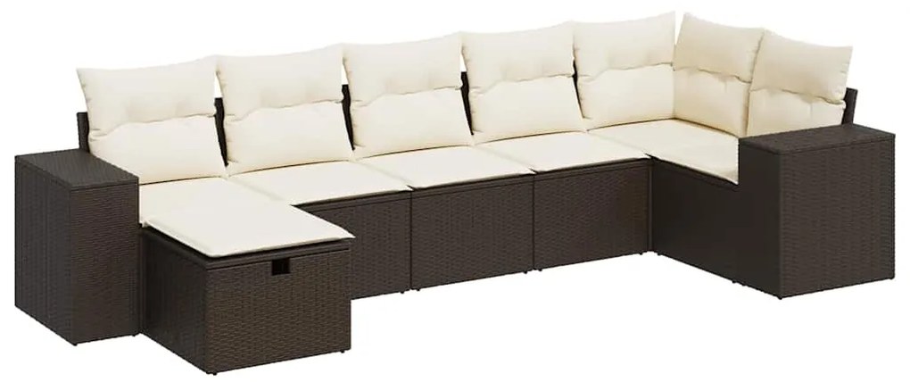 vidaXL Σαλόνι Κήπου Σετ 7 Τεμαχίων Καφέ Συνθετικό Ρατάν με Μαξιλάρια