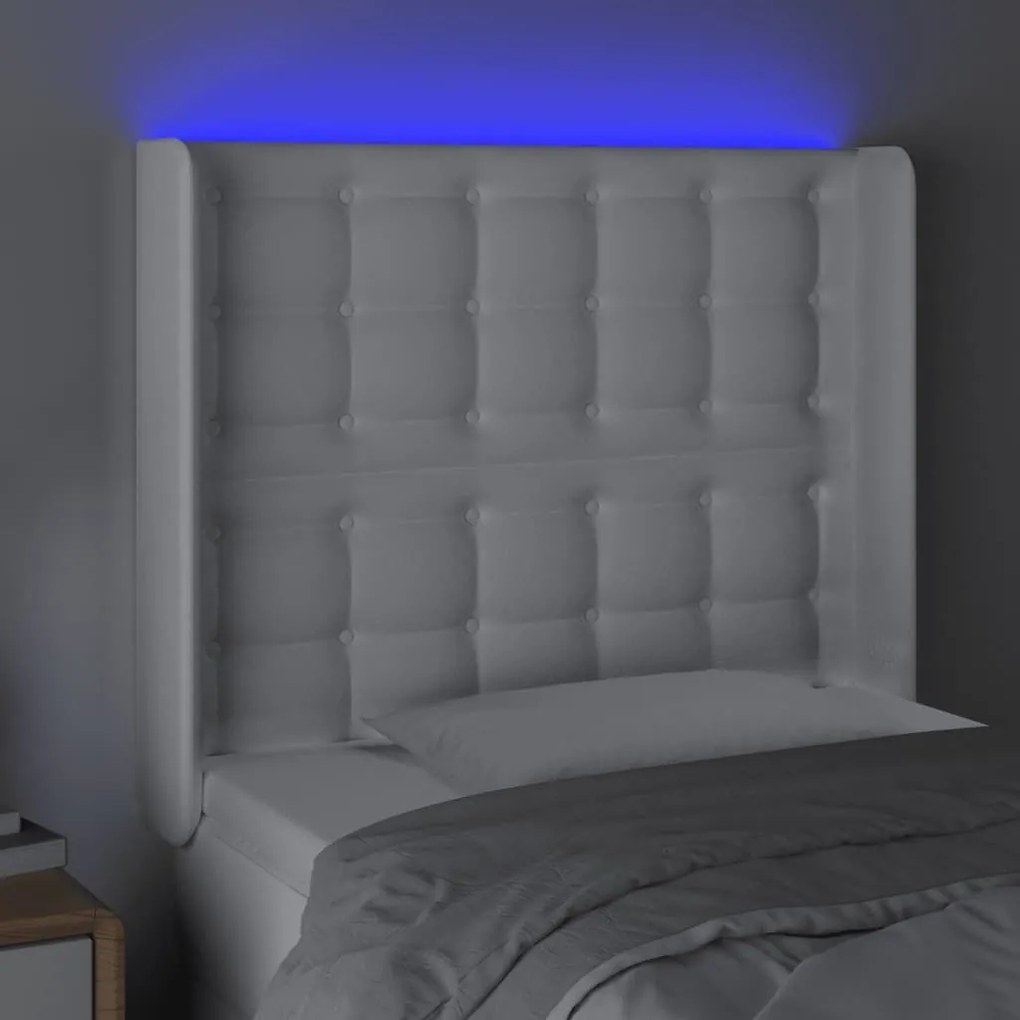 Κεφαλάρι Κρεβατιού LED Λευκό 93x16x118/128 εκ. Συνθετ. Δέρμα - Λευκό