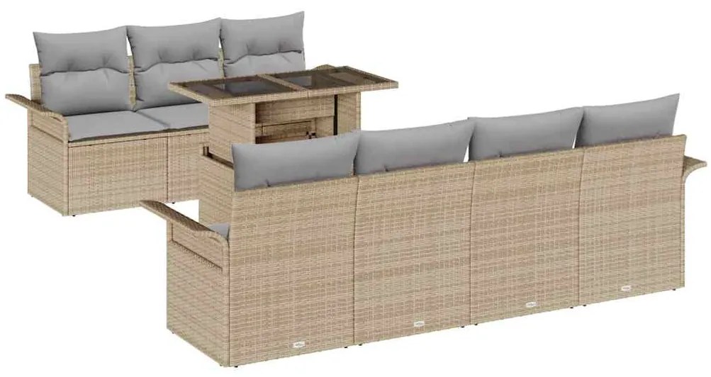 vidaXL Σετ Καναπέ Κήπου με μαξιλάρι 8 pcs Μπεζ Πολυ ράταν