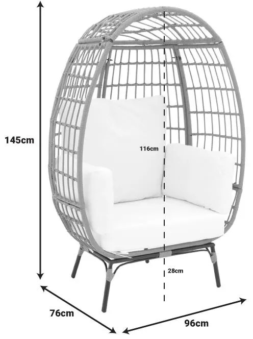 Πολυθρόνα Frox wicker rattan φυσικό-μεταλλικό φυσικό-μαύρο πόδι-μπεζ μαξιλάρι 96x76x145εκ 96x76x145 εκ.