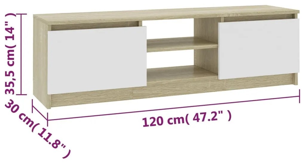 Έπιπλο Τηλεόρασης Λευκό/Sonoma Δρυς 120x30x35,5 εκ. Επεξ. Ξύλο - Πολύχρωμο